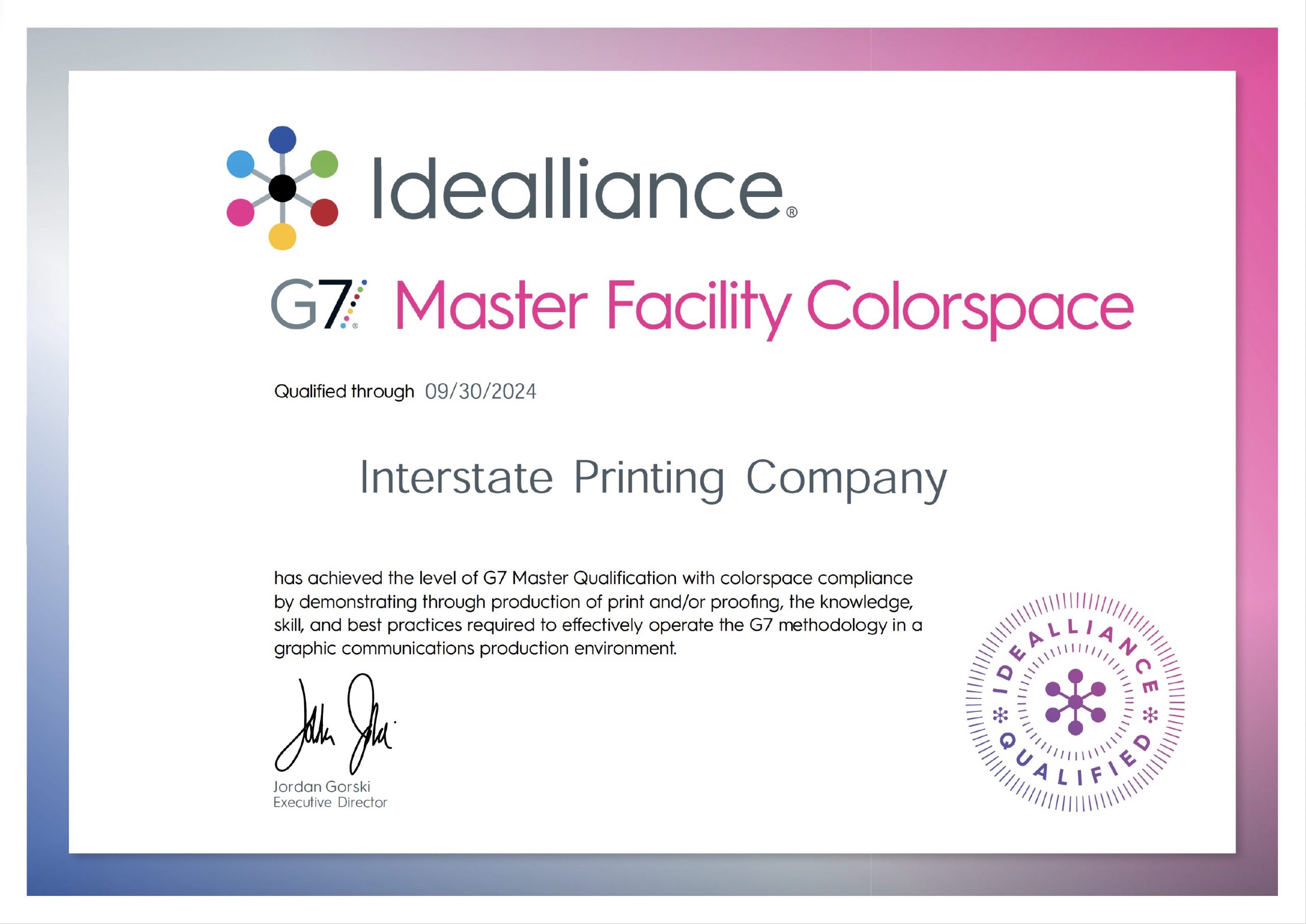 G7 Master Qualification certificate